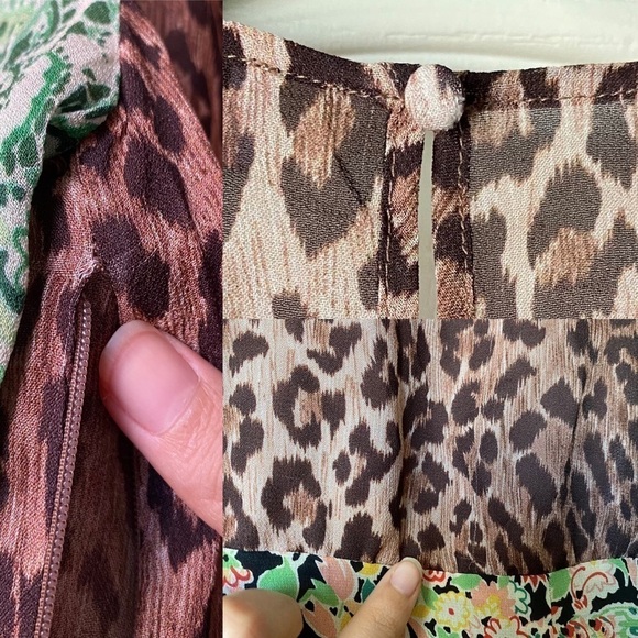 Rixo Dress Saffron Silk Crepe Keyhole Midi Black Green Meadow Leopard S GUC - Picture 4 of 10